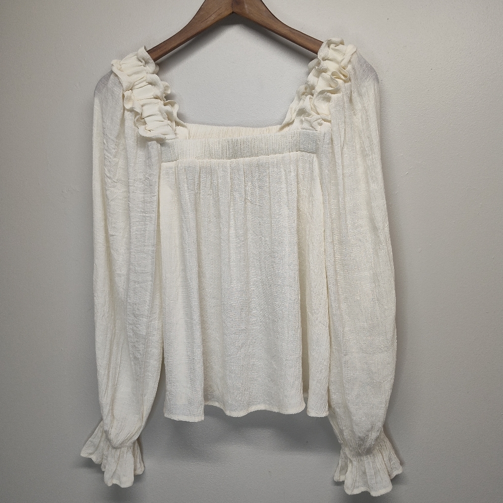 Blu Pepper Cottage Blouse Women S Ivory Sheer Long Sleeve Relaxed Romantic